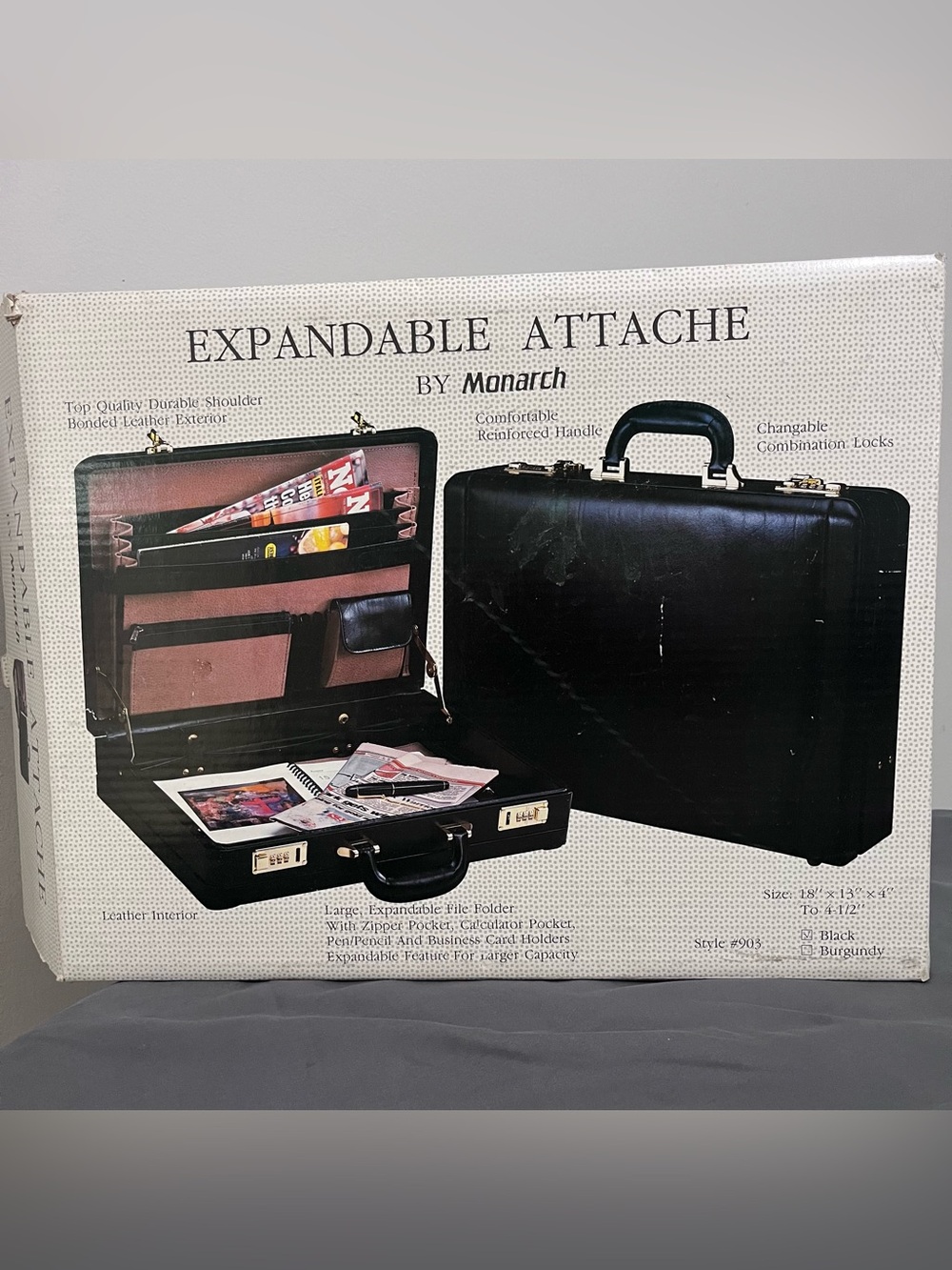 Expandable Attache Briefcase by Monarch - Black Legal Lawyer Attorney Case Prop